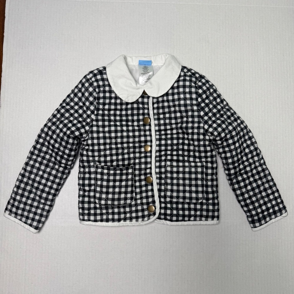 Draper James Girls Quilted Jacket Size 4 Collared Black White Snap Buttons